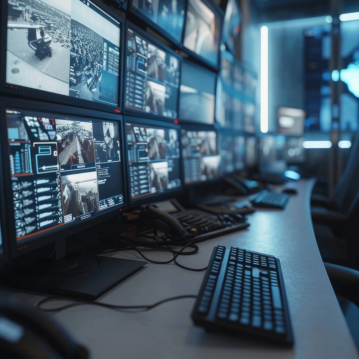 Security Control Room with Computer Screens