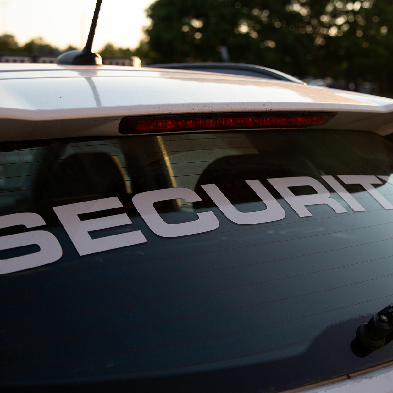 Close up view of a security patrol car