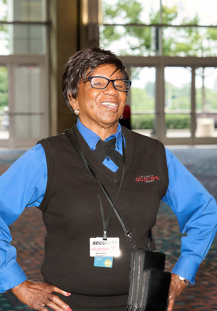 Security personnel smiling